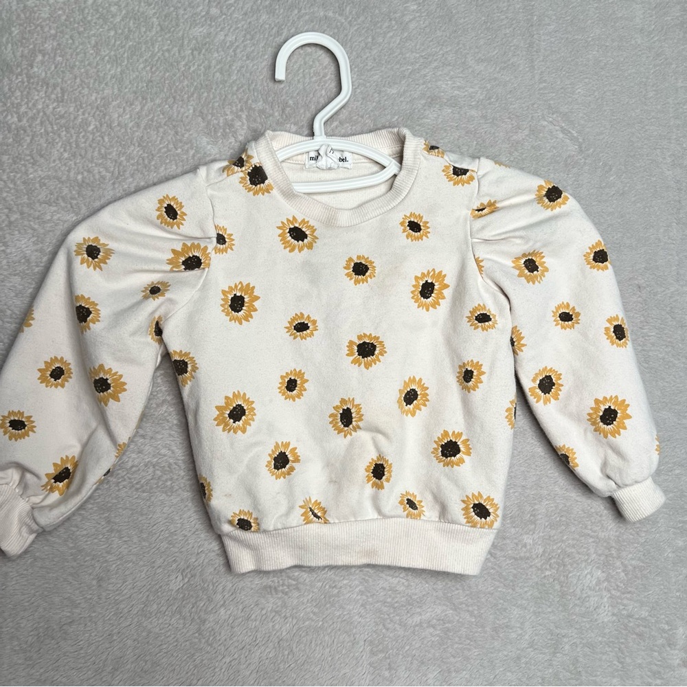 Miles The Label Sweatshirt Kids‎ 18M Sunflower Print Terry Pullover White Yellow